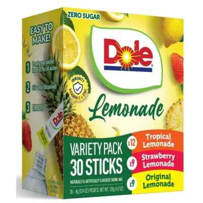 Dole Lemonade Variety Powder Mix, Tropical, Classic, & Strawberry, 30 Pack...