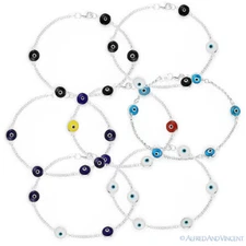 Evil Eye Bead Turkish Nazar Greek Hamsa Kabbalah Luck Charm 925 Silver Bracelet