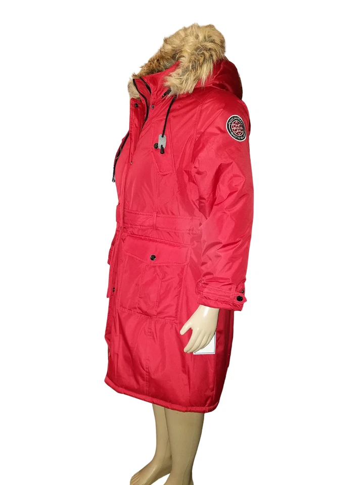Vintage Rocawear Parka Coat Women's 1X Red Heavyweight Long Faux Fur - Image 3 of 4