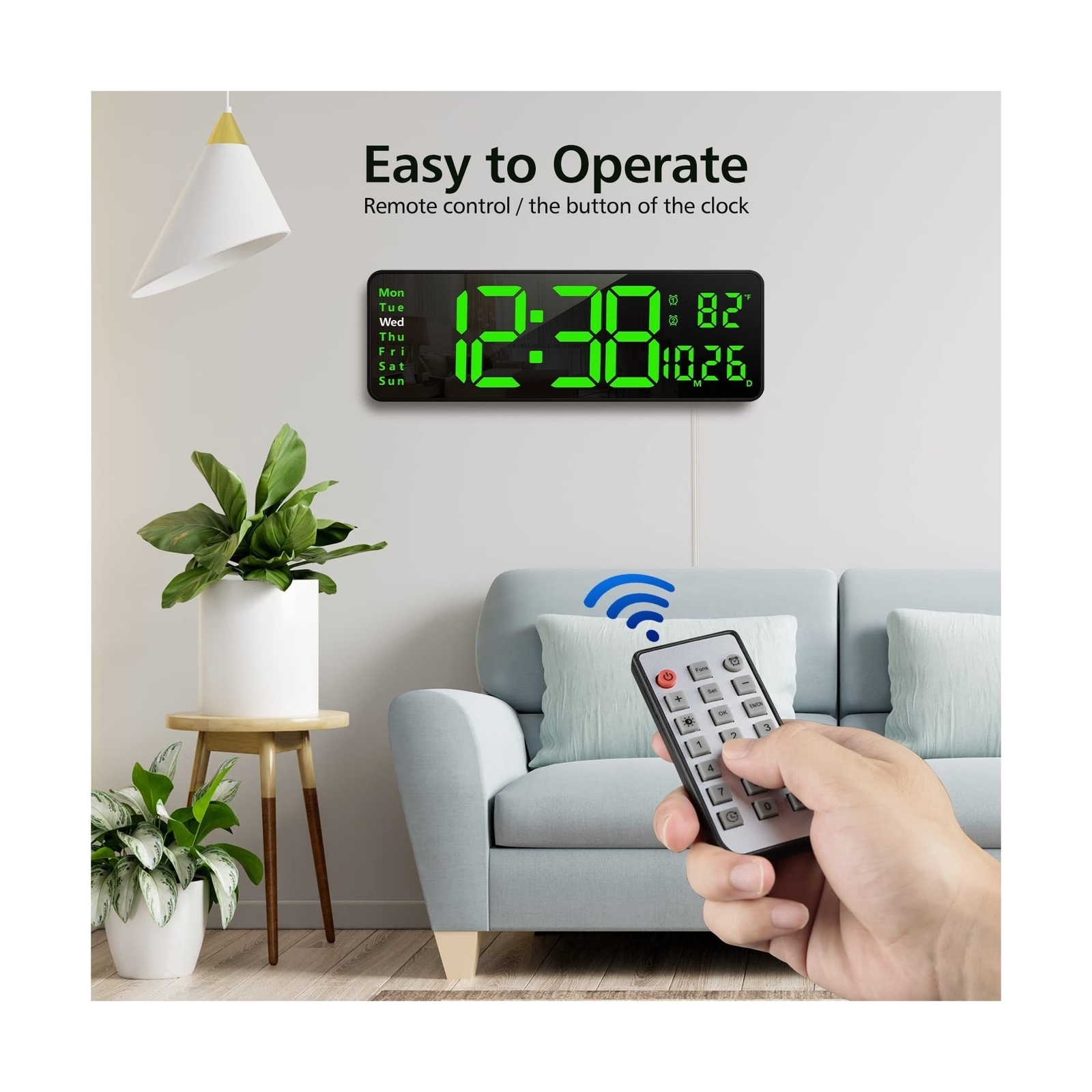Zgrmbo 16" Large Digital Wall Clock with Remote, Large Display Digital