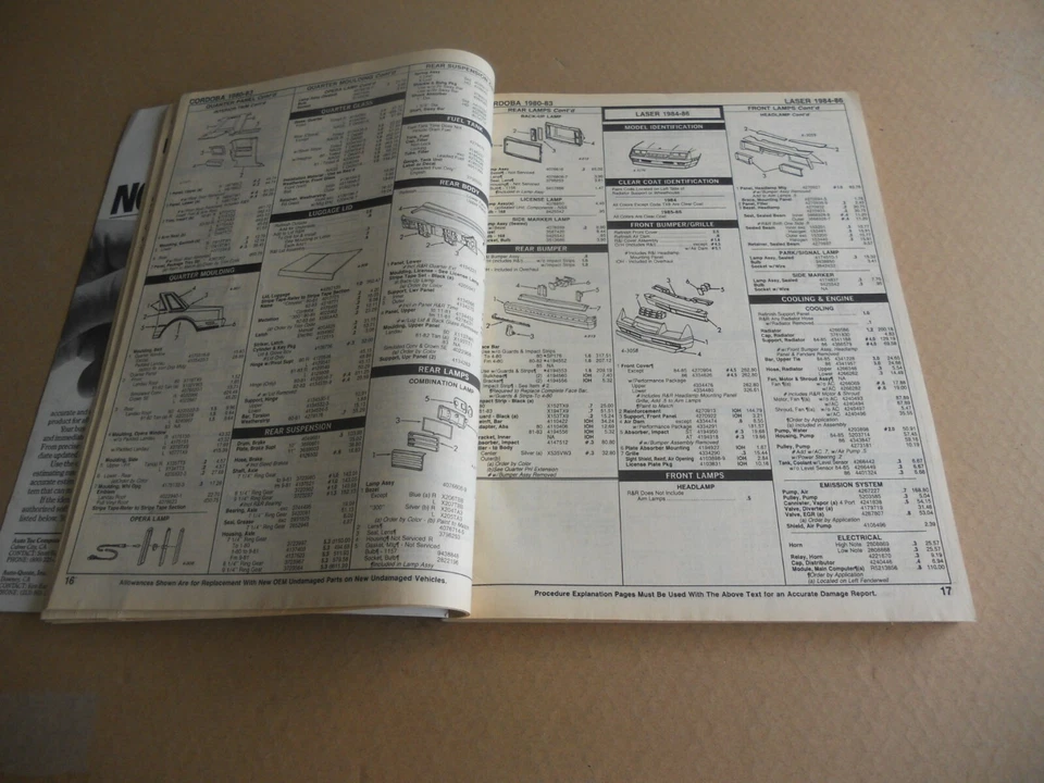 Plymouth Dodge Chrysler AMC 1980-1988 Jeep Eagle Crash número de pieza catálogo Foto 4 de 4