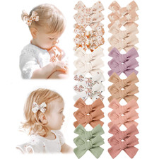 24 PCS Baby Hair Clips Fully Lined Hair Bow Clips Fine Cotton Tiny Hair Barrette