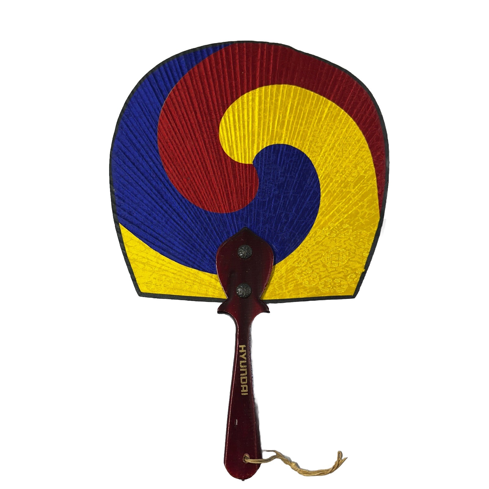 Vintage Wood And Fabric Fan Korean Traditional Taegeuk Hands Fan Hyundai