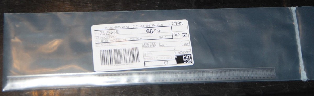 PANASONIC RELAY PHOTOMOS 40V .25A SSOP SPST-NO (1 FORM A PANASONIC RELAY PHOTOMOS 40V .25A SSOP SPST-NO (1 FORM A