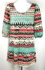 VTG Charlotte Russe mini sheath dress XS multi crochet back 1/2puff sleeve retro