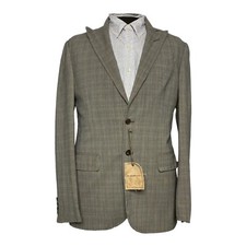 NWT John Varvatos Brown Green Check Wool Poly Elastane 2 Btn Blazer Size 40