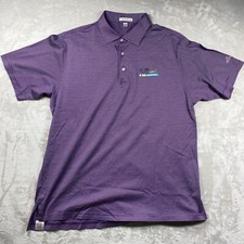 Peter Millar Polo Shirt Men Large Purple White Striped Casual Stretch Sea Island