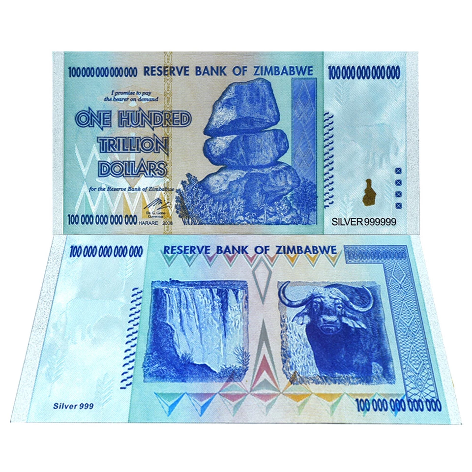 10pcs Zimbabwe One Hundred Trillion Dollars Silver Foil Banknotes in Envelope - Image 2 of 4