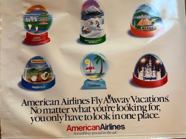 "Póster brillante vintage de American Airlines/múltiples destinos de globos de nieve/30"x40""" Foto 3 de 4
