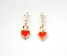 14K Solid Yellow Gold Enamel Heart Shape Dangle Stud Earring
