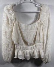 Astr The Label Pleated Ruffle Lined Cropped Cream Balloon Sleeves Top S Milkmaid