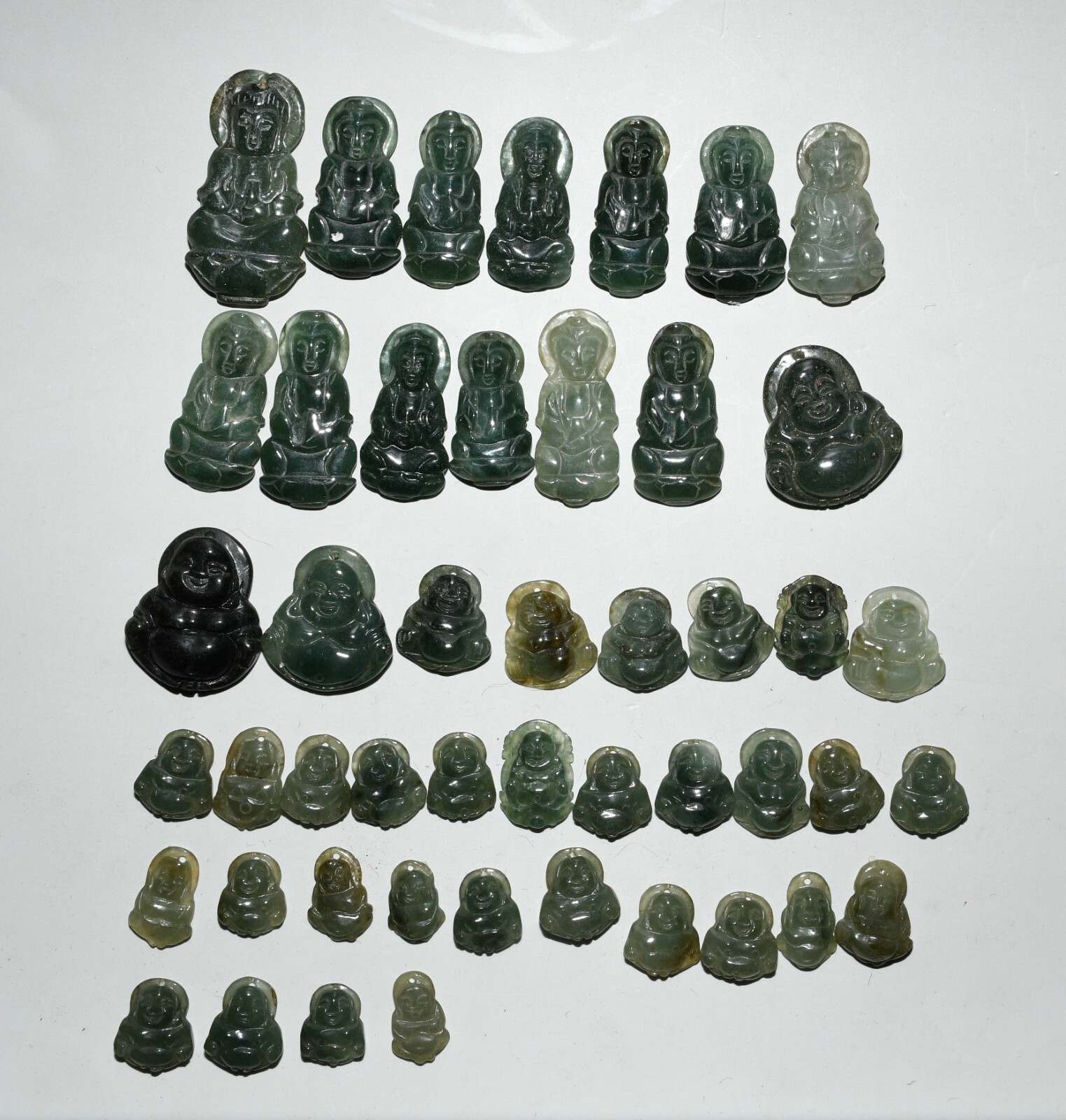 3CM China Dynasty Jadeite Emerald Kwan-yin Maitreya Buddha Amulet Pendant Set