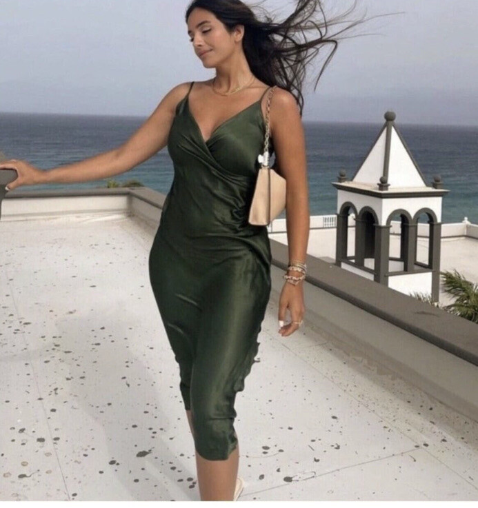 slim fit dress slacks Zara One Shoulder Midi Dress - Olive Palm