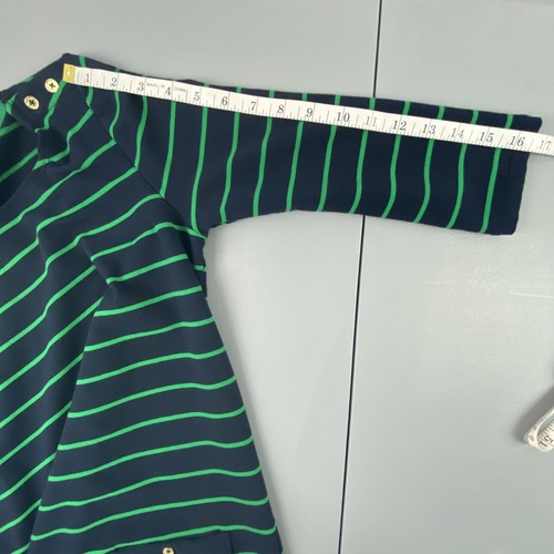 Adrienne Vittadini Navy & Green Striped Dress with Button Detail Sz Small - Picture 11 of 11