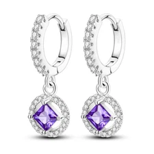 MULA European Purple Princess Hoop Earrings AAA CZ Love Jewelry Silver Plated