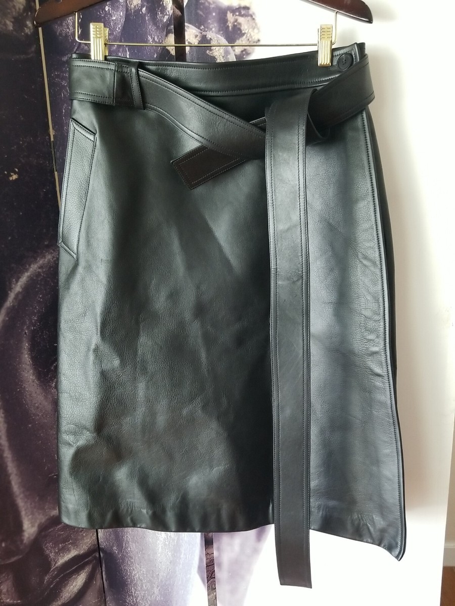 BALENCIAGA Black Calfskin LEATHER Full Wrap Tie Mid Length