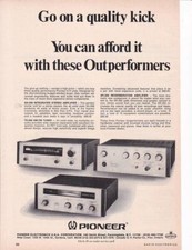 RARO amplificatore stereo Pioneer SA-500 1969 e sintonizzatore TX-500 pubblicità stampa / SR-202