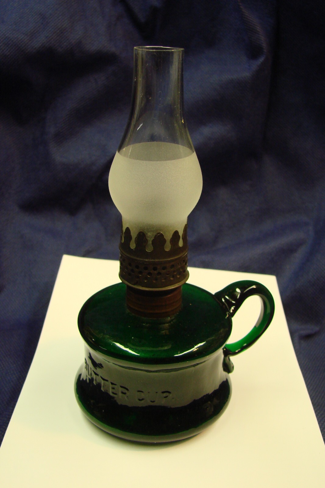 Antique "LITTLE BUTTER CUP" Dark Green Miniature Oil Lamp Smith 1 Fig