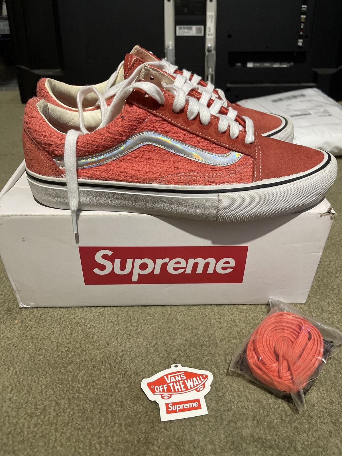 Vans X Supreme Old Skool Perforated Check Orange MENS SIZE 10