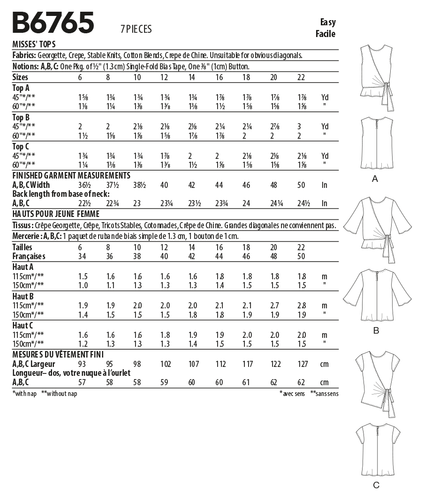 Butterick Easy SEWING PATTERN B6765 Misses' Mock Wrap Tops 6-14 Or 14-22 - Picture 12 of 12