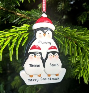Personalised Christmas Tree Decoration Penguin Single Parent