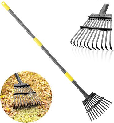 37-65'' Extendable Garden Leaf Rake Stainless Steel Leaf Cleaning Tools heavey
