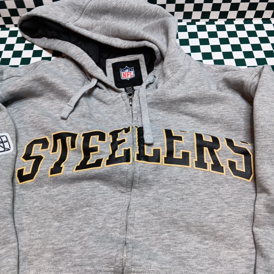 Pittsburgh Steelers Full Zip Gray Hoodie Lined NFL Football Size XL - Image 3 of 4