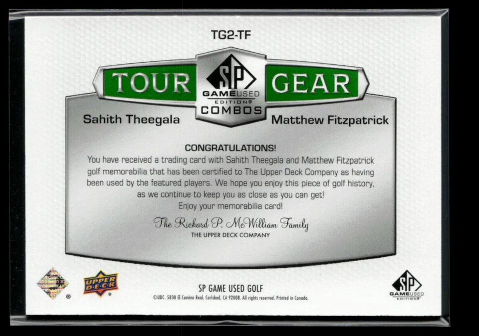 2024 SP Game Used Tour Gear Combos #TG2-TF Sahith Theegala / Matthew Fitzpatrick - Image 2 of 2