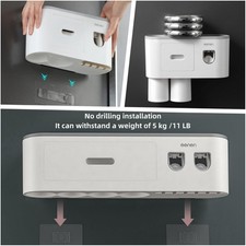 2 Dispenser Toothbrush Holder, No Drill Wall Mount with Magnetic Cups Drawer