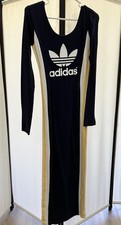 Adidas Striped Maxi Sporty Dress Navy Womens with Buttons Extra Small