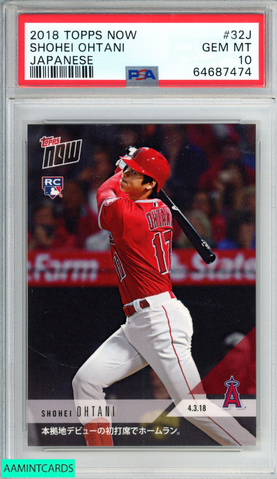 2018 TOPPS NOW SHOHEI OHTANI #32J JAPANESE ROOKIE RC ANGELS PSA 10 GEM MT