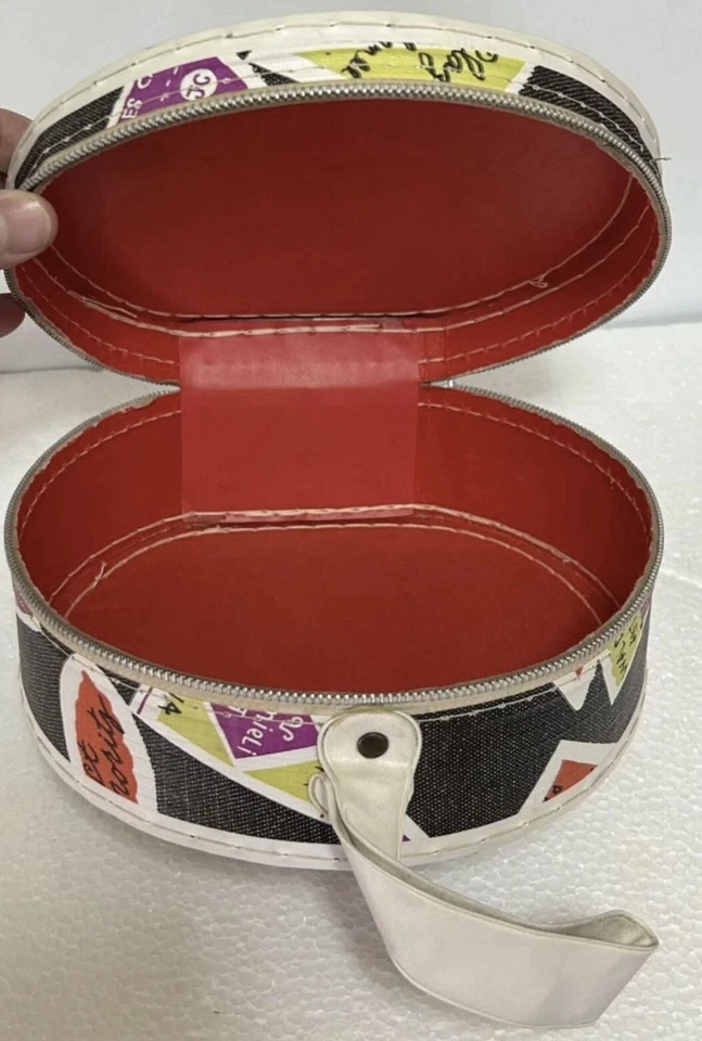 Винтажный середины века круглый дорожный чехол - чемодан - классный кошелек - города мира - Изображение 3 из 4