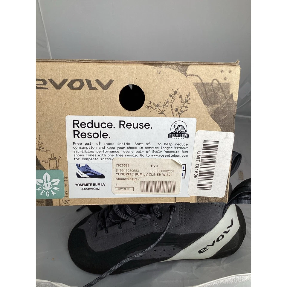 Sapatos de Escalada Unissex Evolv Yosemite Bum LV Cinza/Preto - Tamanho 7M/8W - Novo - Imagem 4 de 4