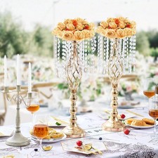 10PCS 21.6" Tall Gold Crystal Wedding Flower Stand Metal Centerpiece Vase Decor