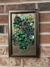 vintage jewelry art Floral Collage framed Jewelry Art