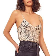 Reformation Rhodes 100% Silk Cami Tank Women's Sz S White Black Python