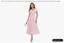 Pink Chiffon Mother of the Bride Cap Sleeve Size 6 Midi Dress with Lace Applique