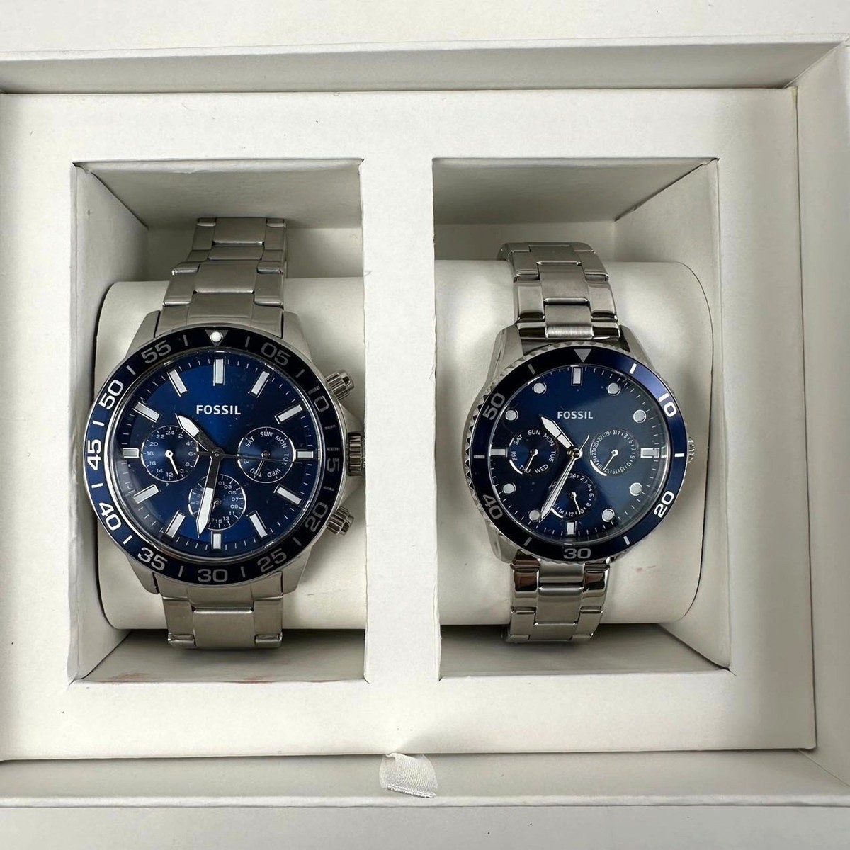 Fossil His and Hers Multifunction Stainless Steel Watch Box Set