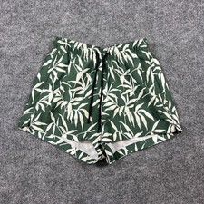 H M Patterned Swim Shorts Men Small Green White Leaf Print Mesh Lined Drawstring