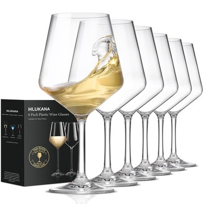 Hlukana Unbreakable Wine Glasses Set Of 6 16 Oz Plastic Wine Glasses Stem Bpa