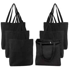 Segarty Black Canvas Tote, 6 Packs 16x15 inch Bags with Zipper, 12Oz Heavy Duty