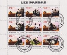 Timbres sur les Pandas - Feuillet de timbres de Côte d'Ivoire- TBE