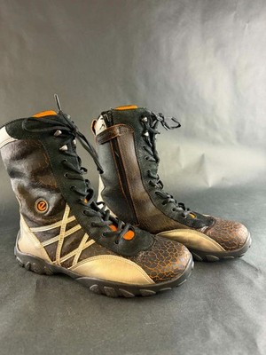 Ecco Mid Calf Black & Orange Womens Boot Shoe Sz 38 (7.5 US) 