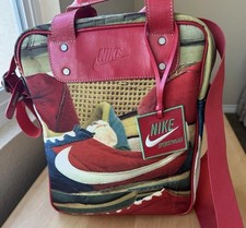 Vintage Y2K Nike Graphic Sneaker Collage Bag Red Leather Handles H14.5″x W13″