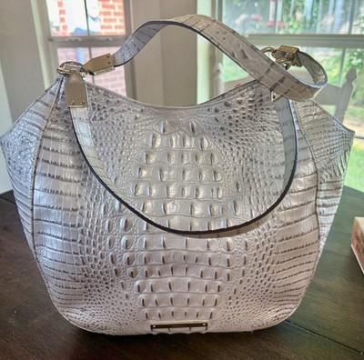 Brahmin Marianna Hobo Pearl Ivory Croc Embossed Leather Shoulder Bag
