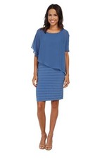 Adrianna Papell Size 16 Blue Lake Dress Chiffon Drape Overlay Banding Party Look