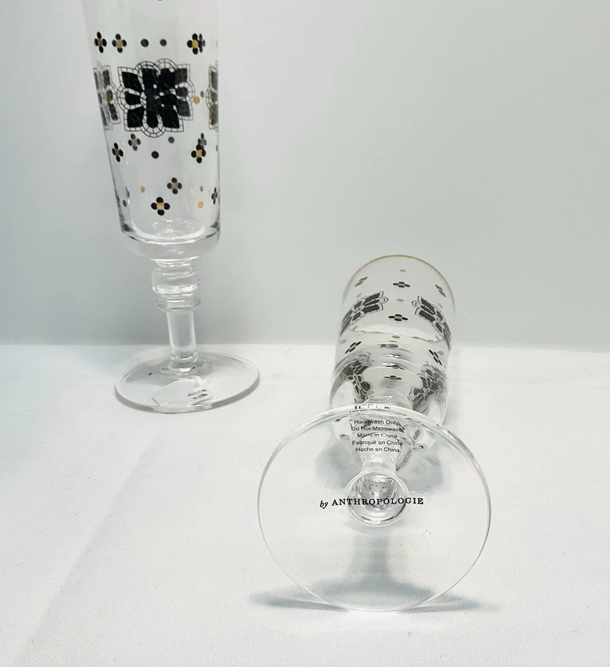 Bistro de ANTHROPOLOGIE, flautas de azulejos negros y dorados, juego de 2 Foto 2 de 4