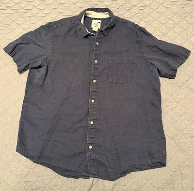 Panama Jack Men's XL 100% Linen Short Sleeve Button-Up Shirt Blue Solid Pocket