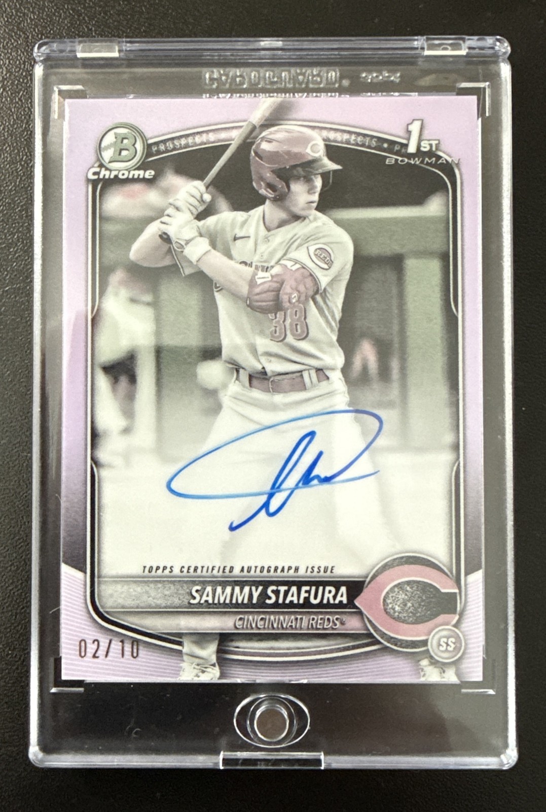 2025 Topps Bowman Sammy Stafura 1st Bowman /10 PEARL Autograph #CPA-SS Reds