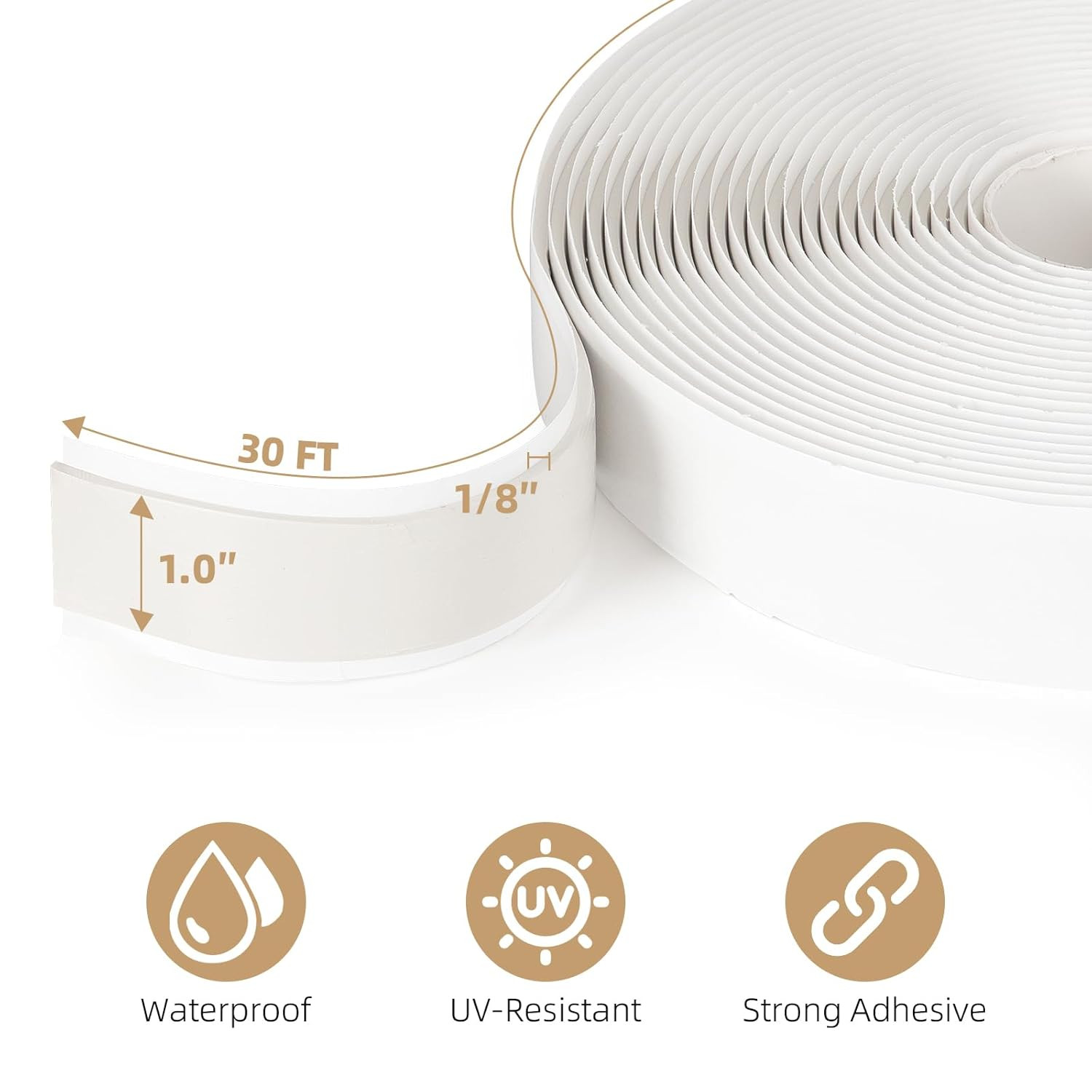 Butyl Tape White 1” x 30 Ft 1 Pack None Hardening Premium Butyl Caulk Tape for R